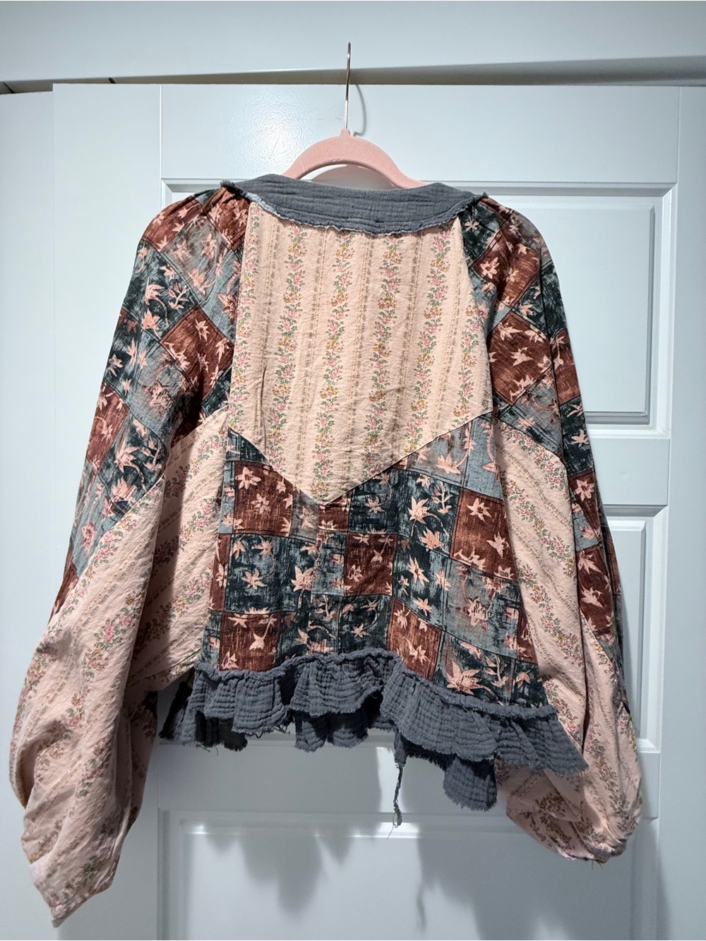 POL Patchwork Lace-Up Peasant Tunic with Rust and Gray trim - Picture 2 of 8